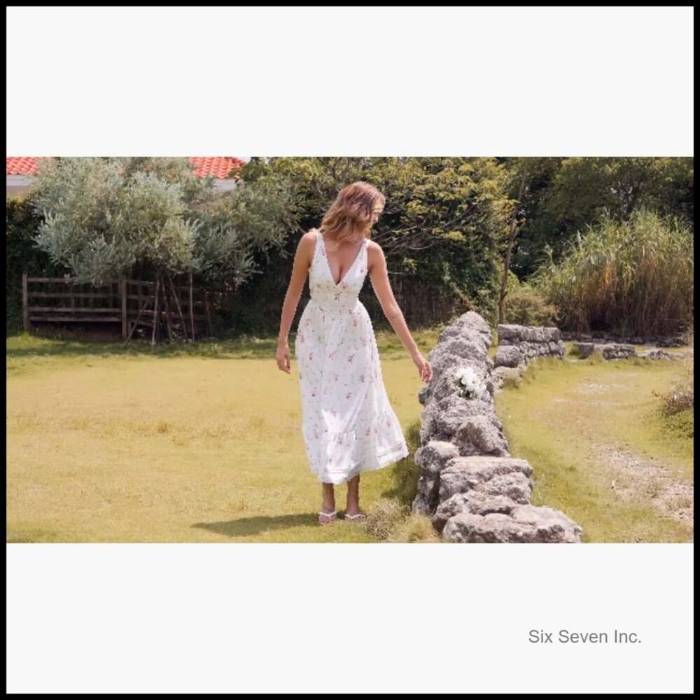Floral Corset Midi Dress Lace V Neck A Line Sundress Wedding Guest - Picture 7 of 7